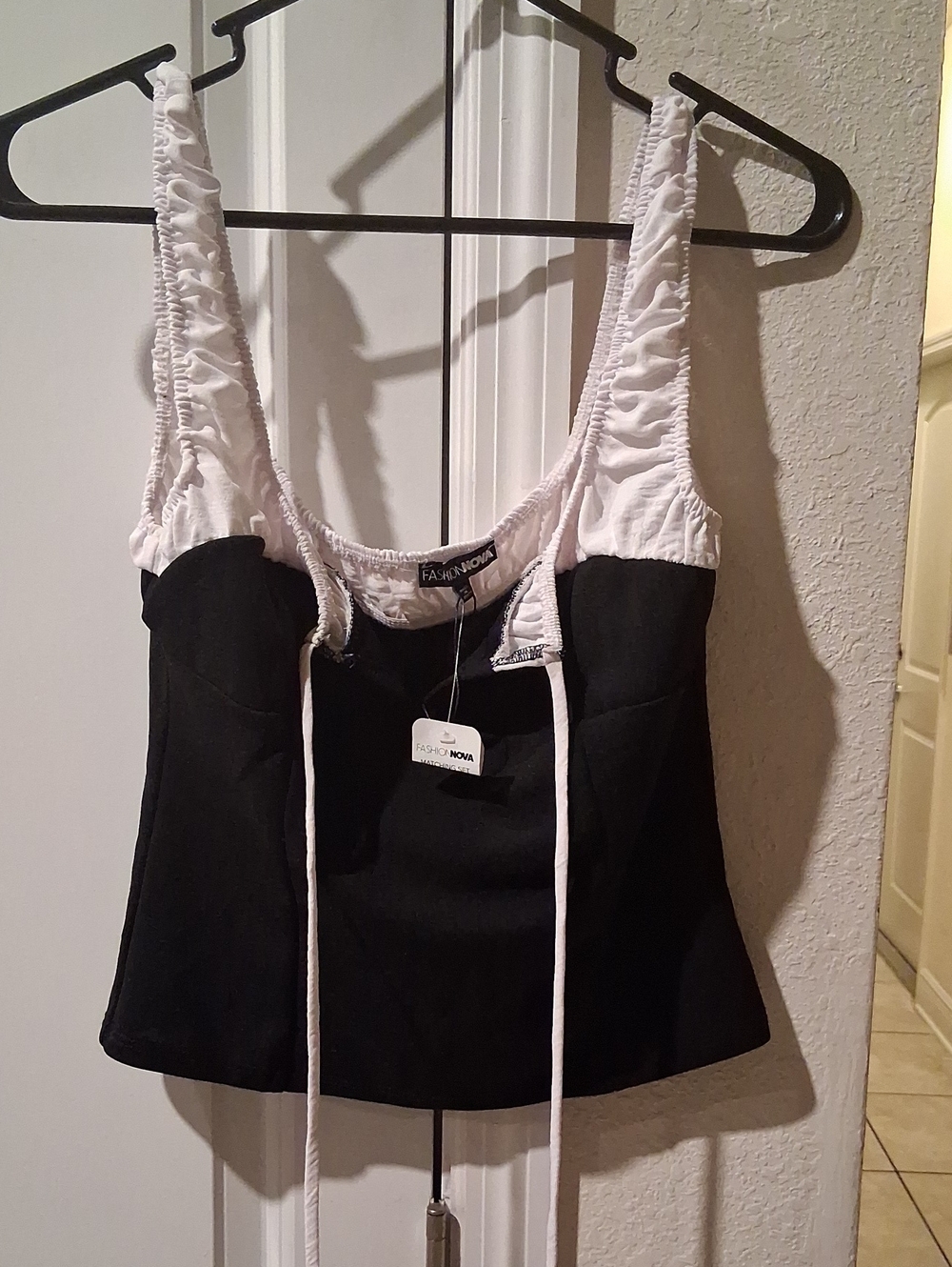 Fashion Nova Black and White Corset-Style Tank Top
